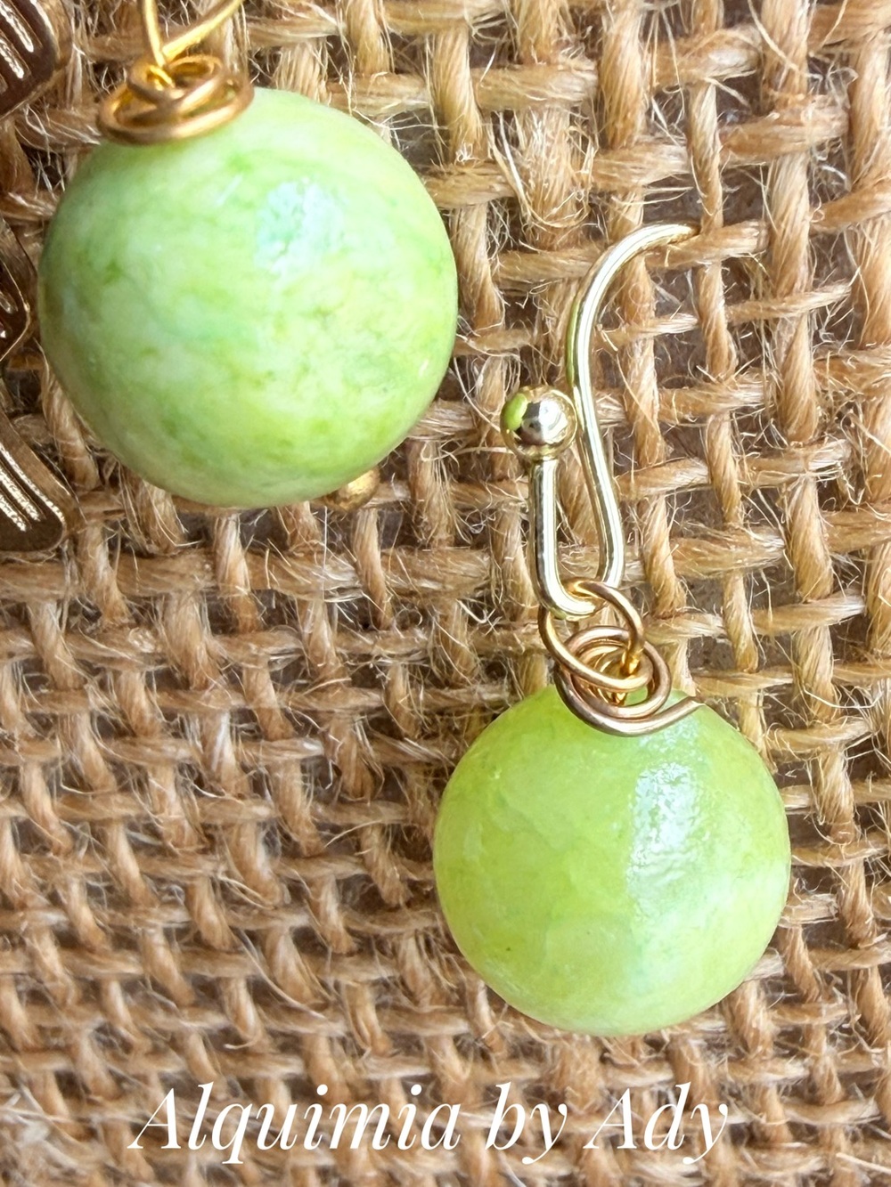 Lime Green jade Stone Drop Earrings with Gold Hooks